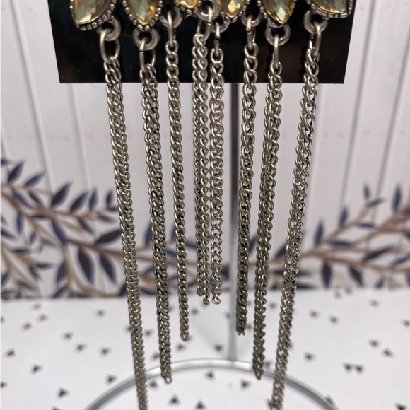 NEW Rhinestone Crusted Silver Toned Chain Tassel Earrings - Picture 3 of 7